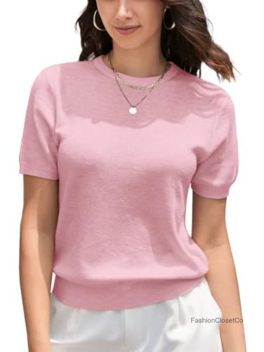 Cotton Modal Short Sleeve Crew Neck Knit Sweater Pullover
